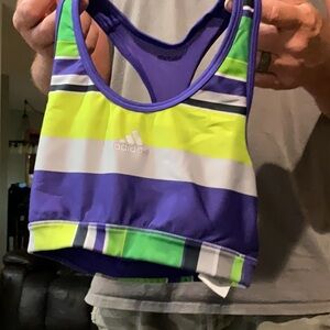 Adidas Multicolor Striped Sports Bra . back piece is breathable mesh